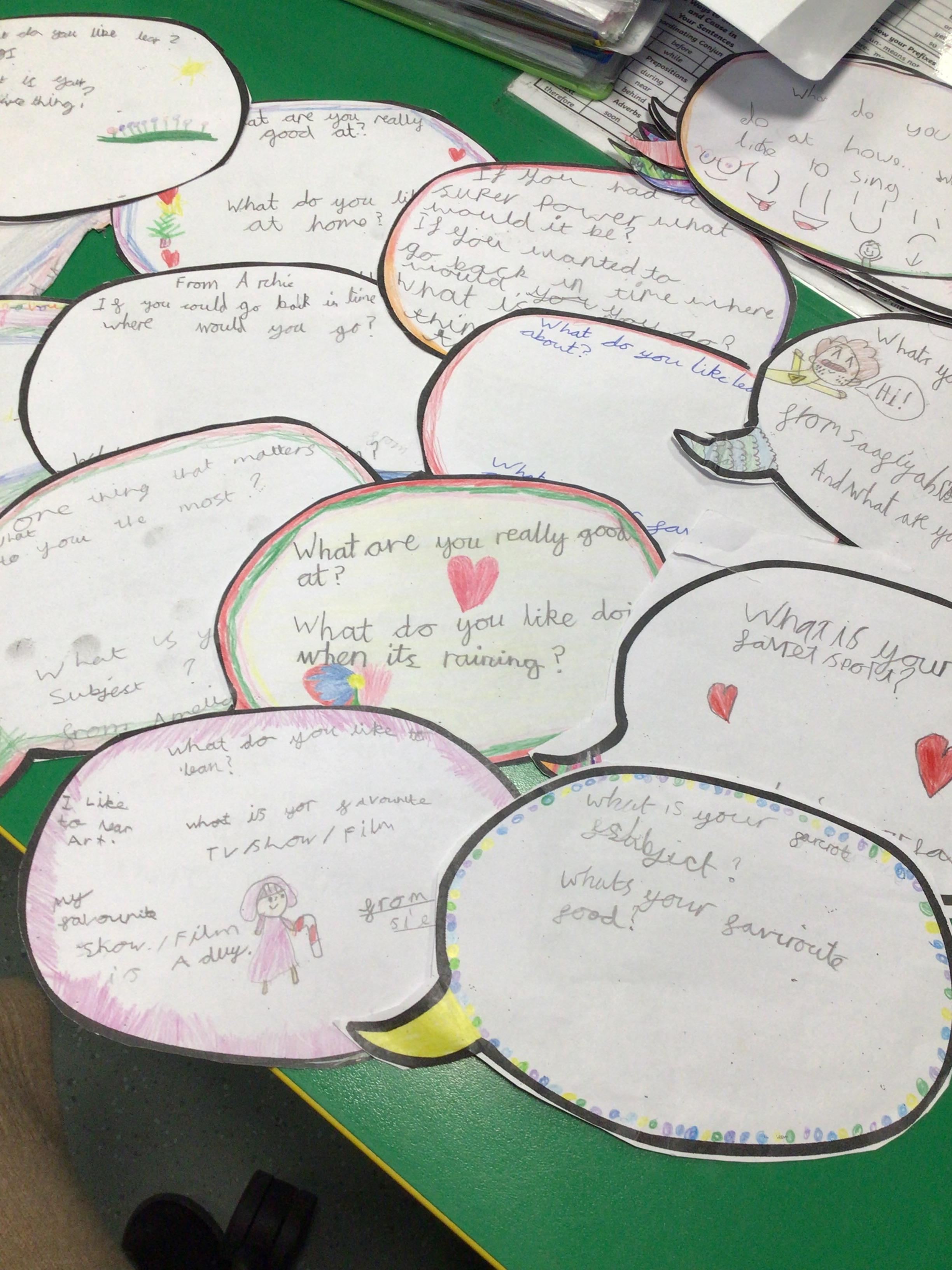 Questions sent to children at our linking school